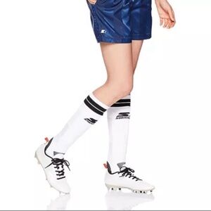 Starter Unisex Youth Soccer Socks, White & Black Stripe, Small (Shoe Size 9-3.5)